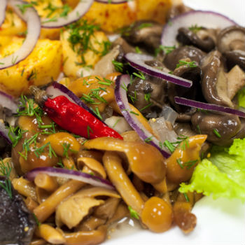 Рецепт салата грибное лукошко с маринованными опятами