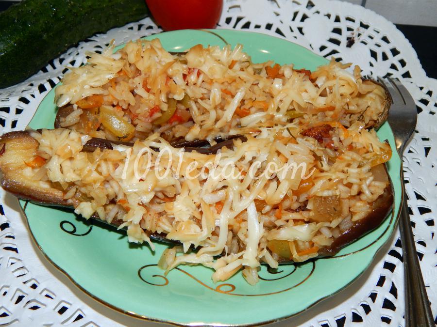 Фаршированные лодочки из баклажана с рисом и овощами: рецепт с пошаговым фото - Шаг №8 Фаршированные лодочки из баклажана с рисом и овощами: рецепт с пошаговым фото - Шаг №8