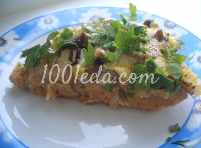 Открытый хлебный пирог с курицей и грибами: рецепт с пошаговым фото