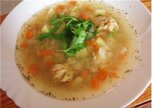 Суп рыбный для детей с крупой.