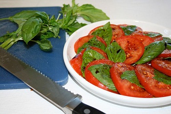 Рецепт легкого салата из помидоров для обеда на природе 