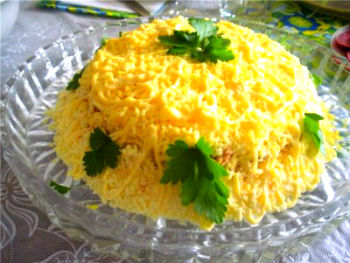 Рецепт салата с горбушей и рисом