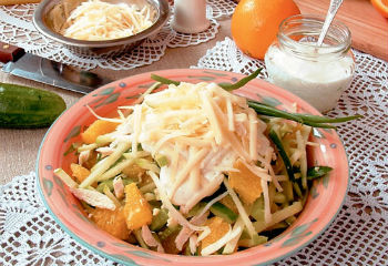 Рецепт салата из апельсин с курицей и яблоком