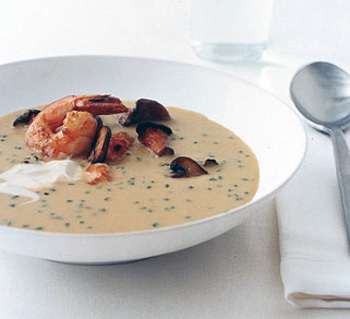 Рецепт грибного крем-супа с креветками