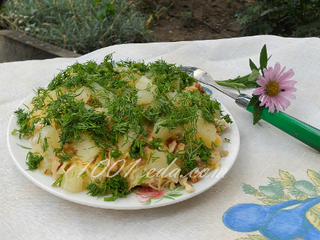 рецепт салата с ананасом, курицей и орехами