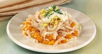 Рецепт салата с кальмарами с кукурузой