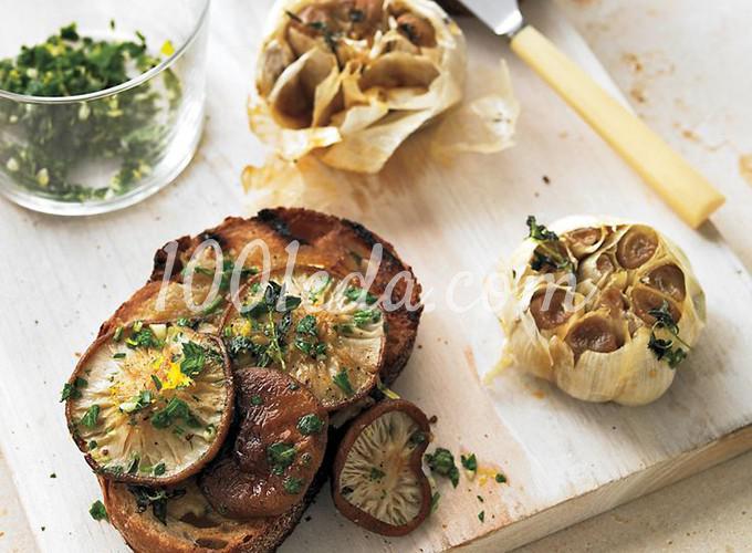 Брускетта с чесноком и грибами