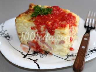 Запеканка из творога с макаронами и сосисками