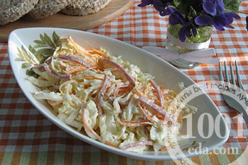 Рецепт салата из капусты и колбасы
