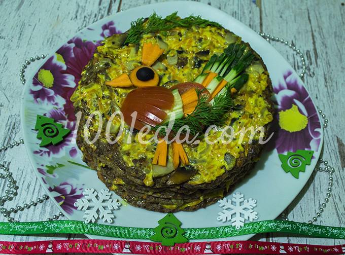Торт закусочный печеночный Петушок 2017: рецепт с пошаговым фото