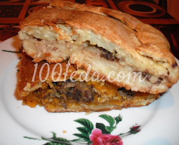 Вкусный пирог Мясо в шубке с двумя начинками: рецепт с пошаговым фото