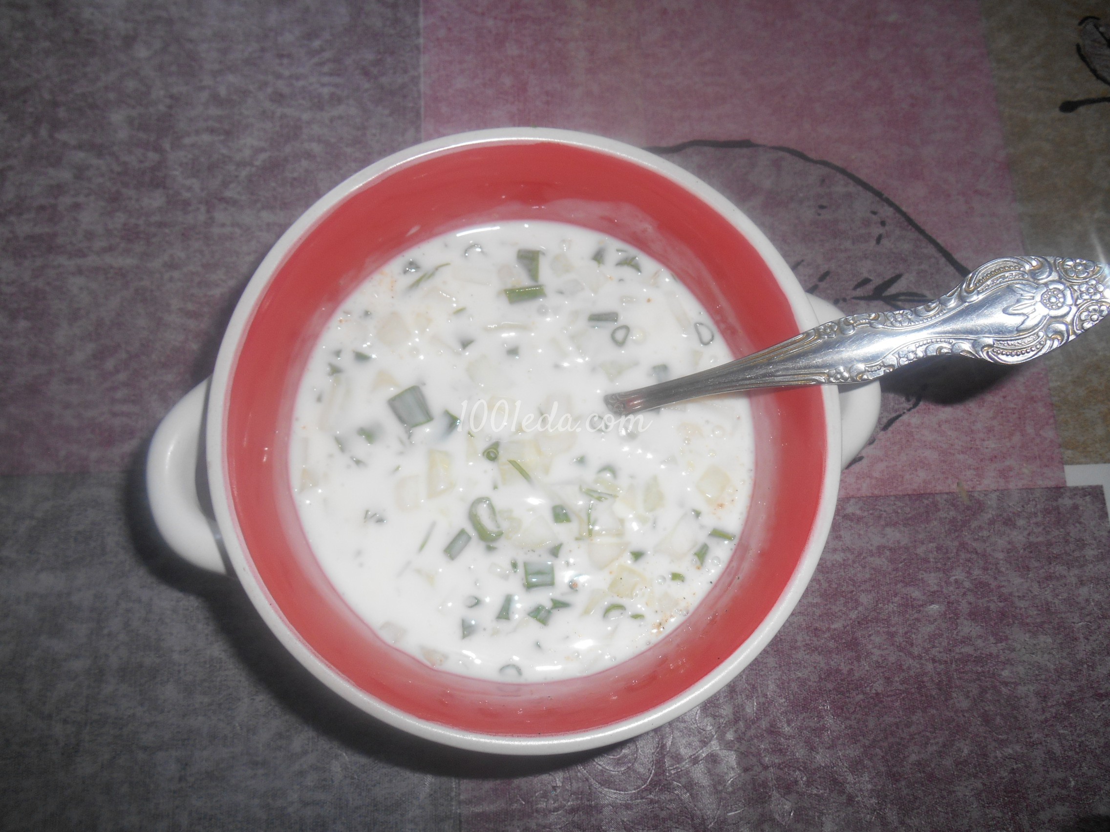 Холодный  суп с зеленью и огурцом на кефире