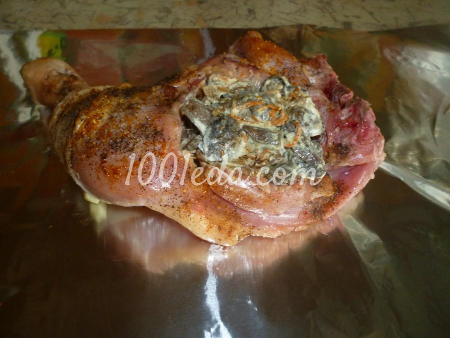 Ленивый фаршированный грибами окорочок в духовке: рецепт с пошаговым фото - Шаг №6