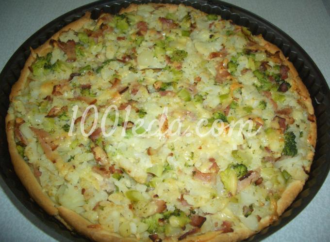 Открытый пирог с цветной капустой, брокколи и беконом: рецепт с пошаговым фото - Шаг №8