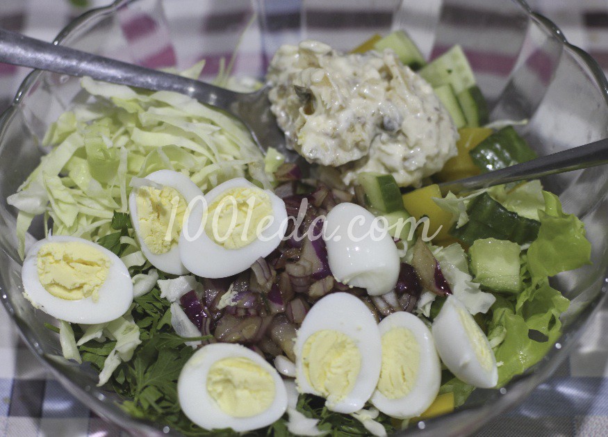 Овощной салат с перепелиными яйцами и двумя заправками: рецепт с пошаговым фото - Шаг №3