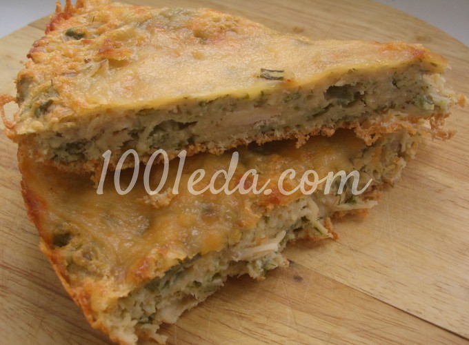 Пресный пирог с куриным филе, зеленым луком под сырной корочкой: рецепт с пошаговым фото