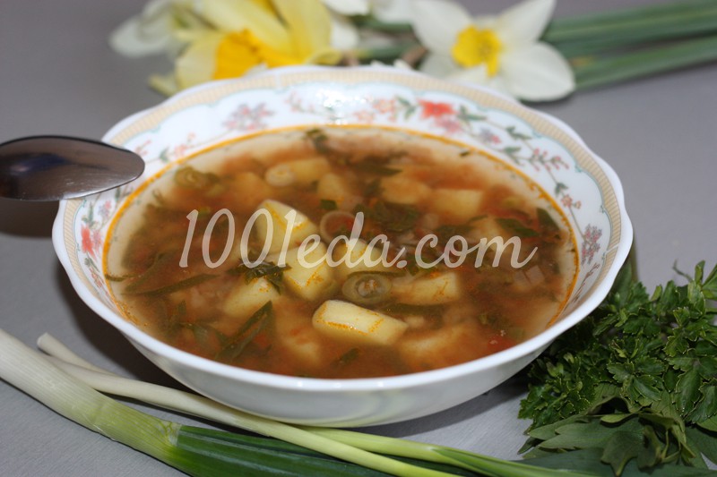 Овощной суп с зеленью и гречневыми хлопьями