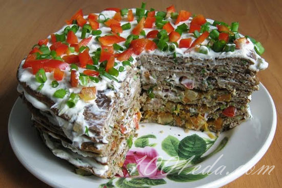 Печёночно-кабачковый торт