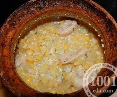 Гороховая каша с курицей в горшочке: рецепт с пошаговым фото