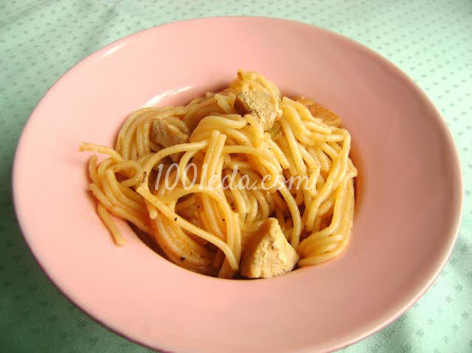 Спагетти с курицей на сковороде