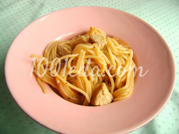 Спагетти с курицей на сковороде