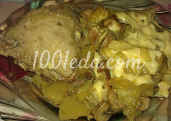Картошка с курицей и грибами запеченная в рукаве