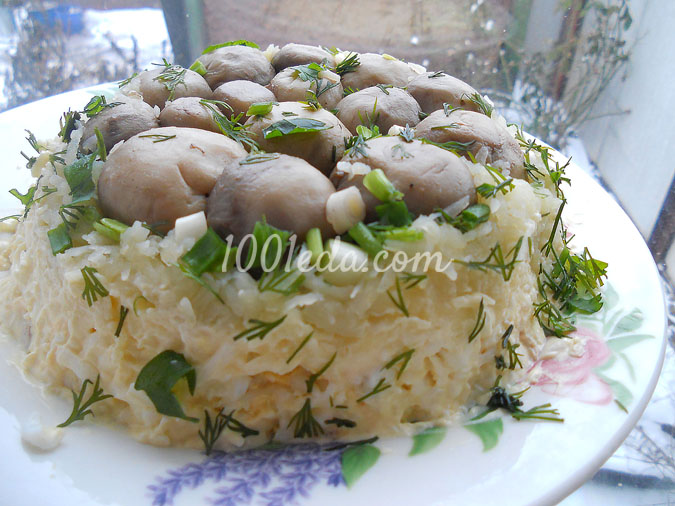 Простой салат с грибами шампиньонами и курицей рецепт с фото пошагово