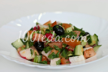 Овощной салат с зеленью и маслинами: рецепт с пошаговым фото