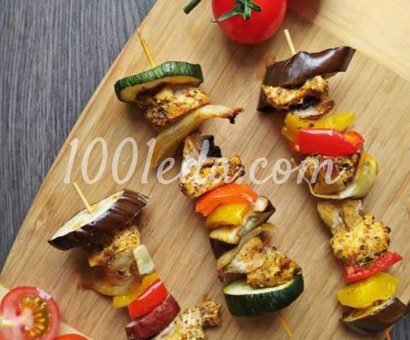 Шашлык с курицей и овощами в духовке