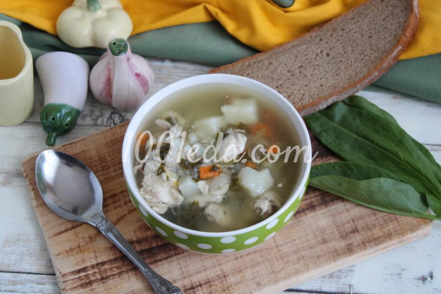 Летний суп с щавелем, курицей и яйцом