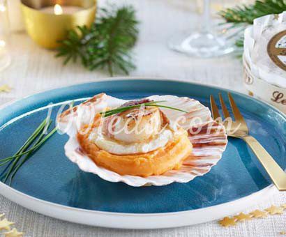 Морские гребешки с сыром Сен-Фелисьен и пюре из сладкого картофеля